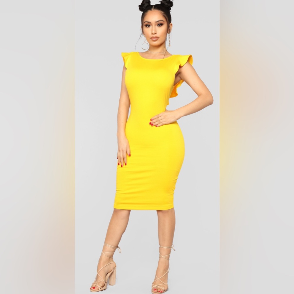 Yellow Ruffle Sleeve Bodycon Dress